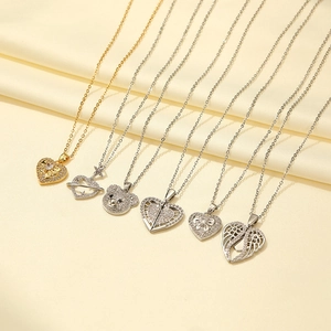 Elegante Collana Con Ciondolo a Cuore e Orso in Rame Placcato Oro Argento Strass Zirconia Ali d'Angelo Catena Clavicola Gioielli da Donna