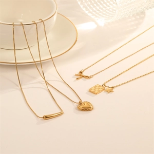 Stainless Steel Gold Plated Necklace For Women Butterfly Heart Star Checkerboard Pendant Snake Ball Cross Chain Jewelry Gift