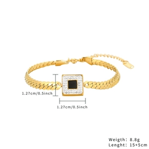 Bracelet chaîne élégant en acier inoxydable doré avec pendentif carré serti de diamants