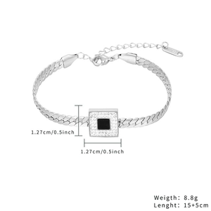 Détails du bracelet en acier inoxydable avec pendentif carré pavé de 1,27 cm
