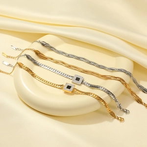Ensemble de bracelets en acier inoxydable avec agate noire et chaînes tressées or et argent
