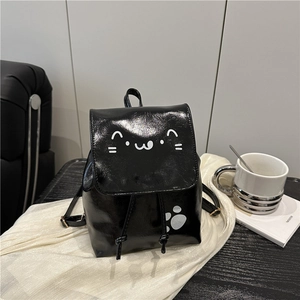 Mini Sac à Dos en Cuir PU Chat Dessin Animé Style Coréen pour Femmes Filles Petit Sac d'École à Cordon Mode Décontracté Voyage