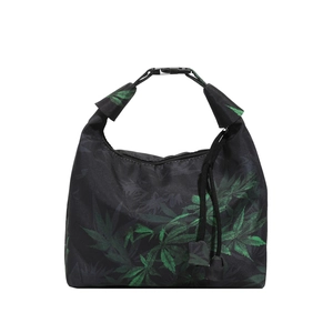 Borsa a tracolla retrò Xiangyun in seta a mezzaluna con stampa foglia verde e coulisse