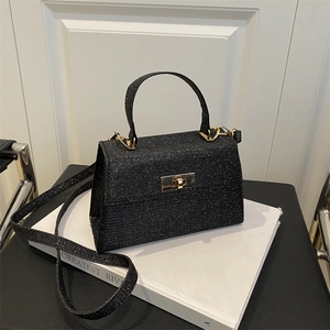 Sequin Glitter Handbags For Women Classic Trapezoid Crossbody Bag With Gold Turn Lock Shoulder Purse Evening Party