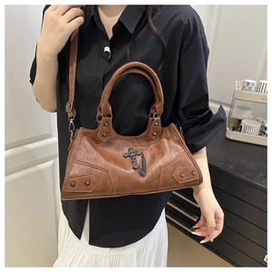 Gothic punk crossbody bag in brown vintage faux leather with cross chain detail