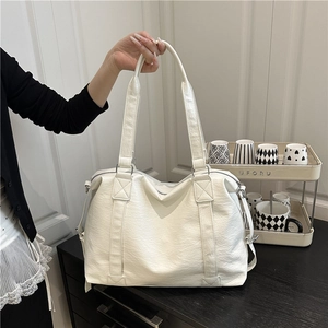 Large Capacity PU Leather Tote Bag For Women Versatile Solid Color Shoulder Crossbody Bag Casual Commuting Handbag
