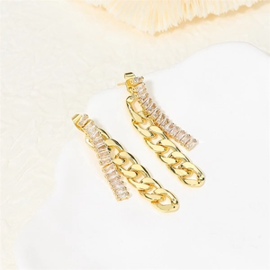 Elegant 18K gold plated stainless steel tassel earrings with baguette cut zircon crystals