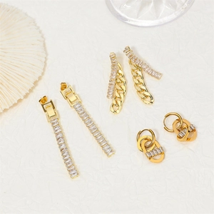 Three pairs of elegant 18K gold-plated stainless steel earrings with sparkling zircons