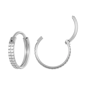 F136 titanium zilveren segmentring met twee rijen sprankelende zirkonia's