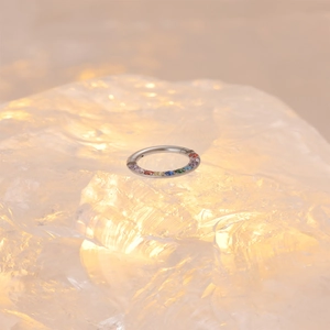 F136 Titan Clicker Ring mit Regenbogen Zirkonia für Nase und Ohr Piercings
