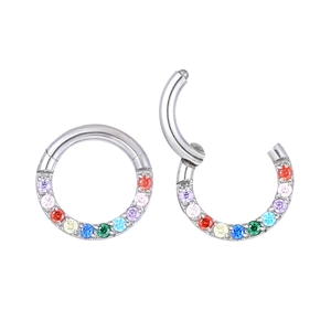 Regenbogen-Zirkonia F136 Titan-Clicker-Ring für Nase, Lippe und Ohren-Piercing