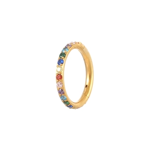 Titan-Clicker-Ring in Goldoptik mit lebhaftem, mehrfarbigem Regenbogen-Zirkonia-Inlay