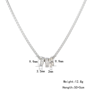 Polished silver ring necklace with sparkling zircon pendant and detailed dimensions