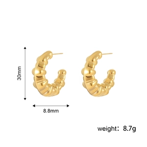 Créoles en acier inoxydable doré de 30mm avec finition texturée rayée et plaquage 18 carats