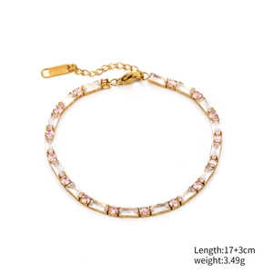 Classic gold-plated bracelet with rectangular clear and round pink cubic zirconia