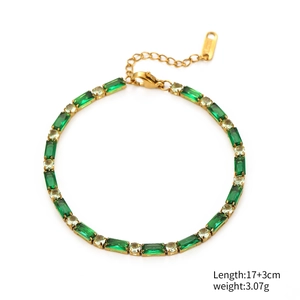Gold plated emerald square zircon bracelet with adjustable 17 plus 3cm chain length