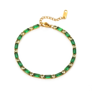 Emerald Green Square Zirconia Bracelet Titanium Steel Gold Plated Adjustable Geometric Dainty Jewelry For Women