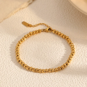 Verstellbares goldenes Edelstahl-Perlenarmband mit kubanischer Kette und Karabiner