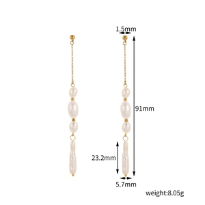 2025 vintage gold dangling earrings with baroque pearls and tassel chain design