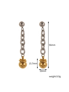 Détails des boucles d'oreilles en acier titane : longueur 56 mm et poids de 9,9 g