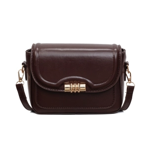 Vintage dark brown crossbody square bag with glossy finish and gold metal buckle