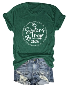 T-shirt en coton vert forêt avec imprimé Sisters Trip et short en jean vieilli