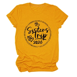 T-shirt jaune moutarde Sisters Trip 2026 avec impression Unbreakable Bonds à plat
