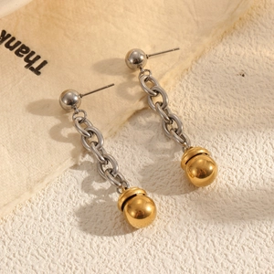 Boucles D'oreilles Pendantes En Acier Inoxydable Chaîne À Billes Bicolore Or Argent Style Industriel Pour Femmes