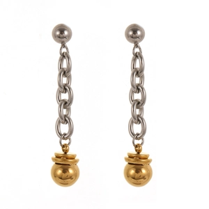 Boucles d'oreilles pendantes chaîne minimalistes avec perles argentées et dorées