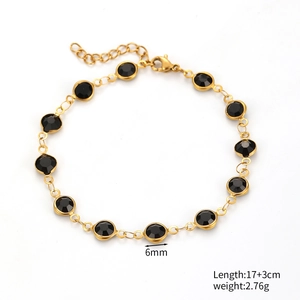 Bracciale a catena dorata con pietre nere da 6mm, lunghezza 17+3cm e chiusura a moschettone