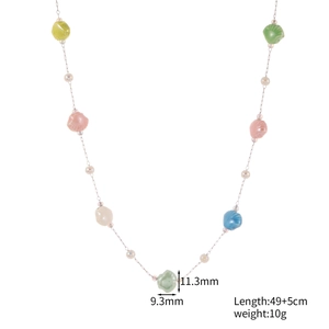 Colorful macaron shell pendant necklace with silver chain and pearl accents for women