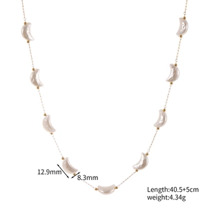 Golden moon beaded pearl necklace with 40.5+5cm adjustable chain and 4.34g weight