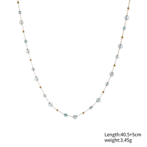Detailed view of beaded necklace with 40.5+5cm length and multifaceted blue stones
