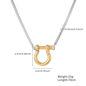 Men's two-tone stainless steel horseshoe necklace with 70cm silver box chain