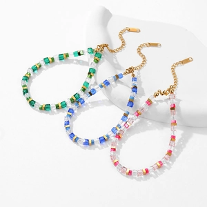 Rainbow sugar crystal beaded necklace set with golden spacers and lobster clasp