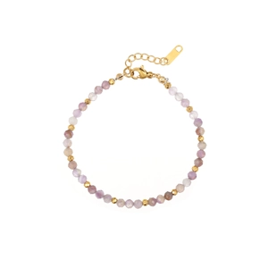 Adjustable gold amethyst beaded bracelet featuring faceted purple natural stones and heart charm
