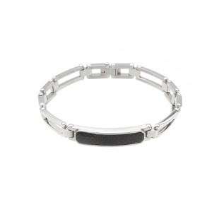 Bracelet pour homme en acier inoxydable avec insert en fibre de carbone et maillons