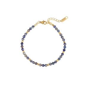 Lapis lazuli and amethyst beaded gold bracelet with adjustable lobster clasp closure