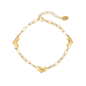 Elegant gold heart paperclip chain bracelet with adjustable link and lobster clasp closure