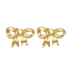 Polished gold bow pendant earrings set in stainless steel for women minimalist jewelry