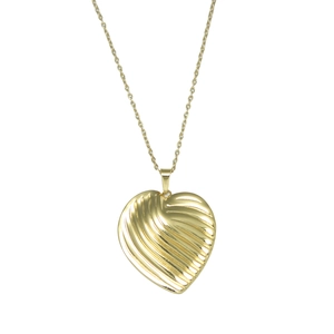 Luxury gold heart pendant necklace with textured wavy pattern on minimalist fine chain link