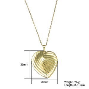 Gold heart pendant necklace with textured finish and precise dimension measurements