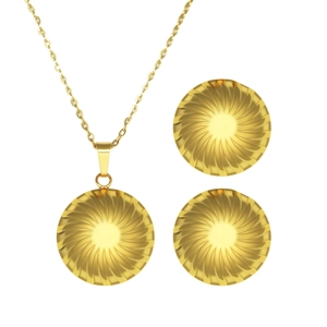 Parure de bijoux dorés élégants avec collier à pendentif rond et boucles d'oreilles clous