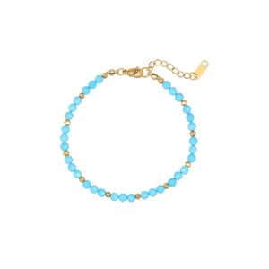 Elegant natural stone bead bracelet with light blue faceted beads and gold spacers