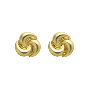 Poliertes Gold Spiralen Ohrstecker Set mit elegantem Dreifach-Wirbel Design auf weißem Grund