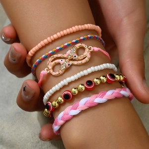 Lot de 6 bracelets bohèmes multicouches avec œil grec et perles tissées pour femme