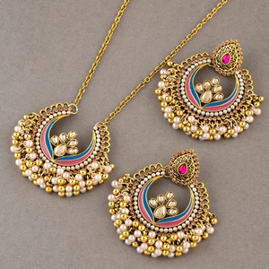 Parure Bijoux Indiens Ethniques Alliage Émail Imitation Künstliche Perle Collier Boucles D'oreilles Bijou De Front Boho Rétro Femmes