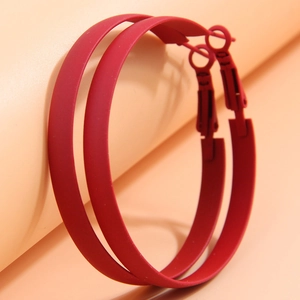 Minimalist matte red alloy hoop earrings with simple large circular ring design