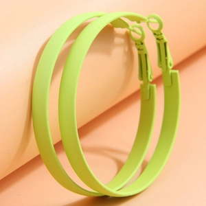 Neon green large matte finish hoop earrings with secure click closure for women