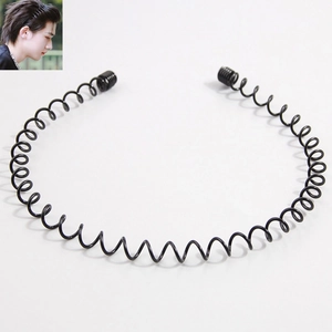 Black metal spring headband with wavy design for men and women on white background